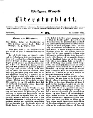 Literaturblatt (Morgenblatt für gebildete Stände) Samstag 19. Dezember 1868