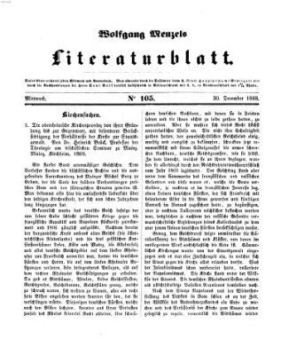 Literaturblatt (Morgenblatt für gebildete Stände) Mittwoch 30. Dezember 1868