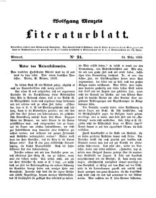 Literaturblatt (Morgenblatt für gebildete Stände) Mittwoch 24. März 1869