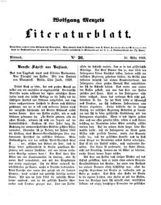 Literaturblatt (Morgenblatt für gebildete Stände) Mittwoch 31. März 1869