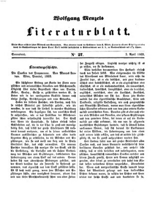 Literaturblatt (Morgenblatt für gebildete Stände) Samstag 3. April 1869