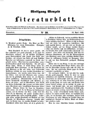 Literaturblatt (Morgenblatt für gebildete Stände) Samstag 10. April 1869