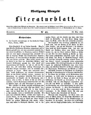 Literaturblatt (Morgenblatt für gebildete Stände) Samstag 22. Mai 1869