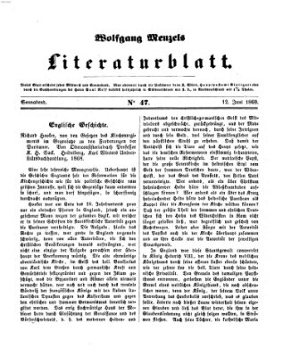 Literaturblatt (Morgenblatt für gebildete Stände) Samstag 12. Juni 1869