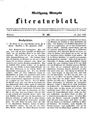 Literaturblatt (Morgenblatt für gebildete Stände) Mittwoch 16. Juni 1869