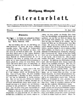 Literaturblatt (Morgenblatt für gebildete Stände) Mittwoch 30. Juni 1869