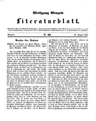 Literaturblatt (Morgenblatt für gebildete Stände) Mittwoch 25. August 1869