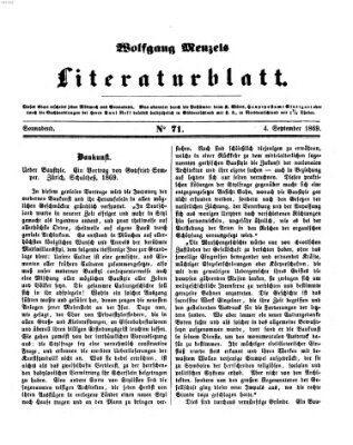 Literaturblatt (Morgenblatt für gebildete Stände) Samstag 4. September 1869