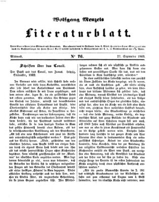 Literaturblatt (Morgenblatt für gebildete Stände) Mittwoch 22. September 1869