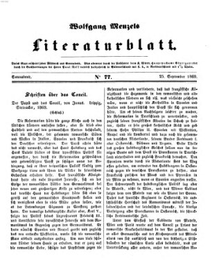 Literaturblatt (Morgenblatt für gebildete Stände) Samstag 25. September 1869