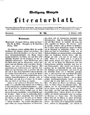 Literaturblatt (Morgenblatt für gebildete Stände) Samstag 2. Oktober 1869