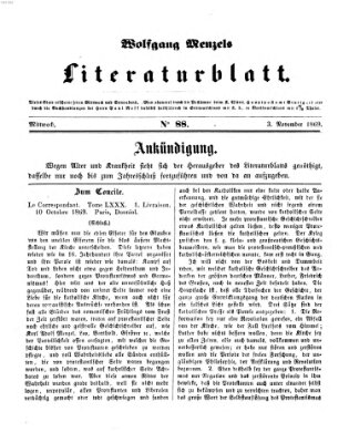 Literaturblatt (Morgenblatt für gebildete Stände) Mittwoch 3. November 1869