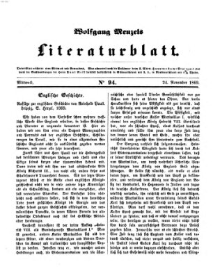 Literaturblatt (Morgenblatt für gebildete Stände) Mittwoch 24. November 1869