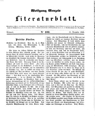 Literaturblatt (Morgenblatt für gebildete Stände) Mittwoch 15. Dezember 1869