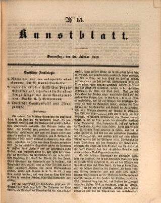 Morgenblatt für gebildete Leser. Kunstblatt (Morgenblatt für gebildete Stände) Donnerstag 20. Februar 1840