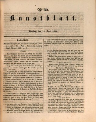 Morgenblatt für gebildete Leser. Kunstblatt (Morgenblatt für gebildete Stände) Dienstag 14. April 1840