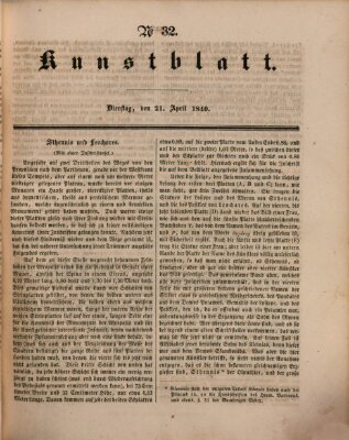 Morgenblatt für gebildete Leser. Kunstblatt (Morgenblatt für gebildete Stände) Dienstag 21. April 1840