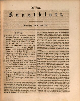 Morgenblatt für gebildete Leser. Kunstblatt (Morgenblatt für gebildete Stände) Donnerstag 4. Juni 1840