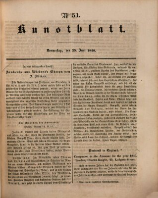 Morgenblatt für gebildete Leser. Kunstblatt (Morgenblatt für gebildete Stände) Donnerstag 25. Juni 1840