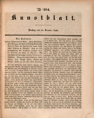 Morgenblatt für gebildete Leser. Kunstblatt (Morgenblatt für gebildete Stände) Dienstag 29. Dezember 1840