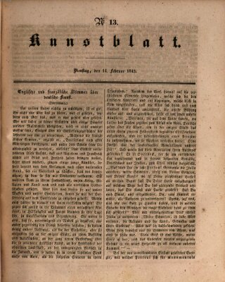 Morgenblatt für gebildete Leser. Kunstblatt (Morgenblatt für gebildete Stände) Dienstag 14. Februar 1843