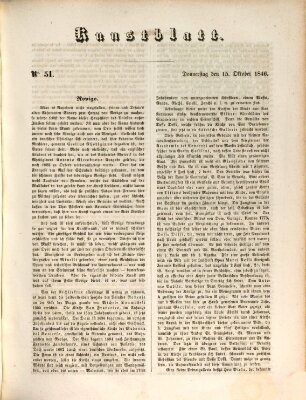 Morgenblatt für gebildete Leser. Kunstblatt (Morgenblatt für gebildete Stände) Donnerstag 15. Oktober 1846