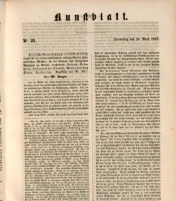 Morgenblatt für gebildete Leser. Kunstblatt (Morgenblatt für gebildete Stände) Donnerstag 29. April 1847