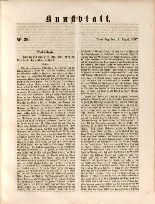 Morgenblatt für gebildete Leser. Kunstblatt (Morgenblatt für gebildete Stände) Donnerstag 12. August 1847