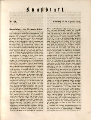 Morgenblatt für gebildete Leser. Kunstblatt (Morgenblatt für gebildete Stände) Donnerstag 30. September 1847