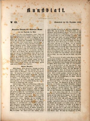 Morgenblatt für gebildete Leser. Kunstblatt (Morgenblatt für gebildete Stände) Samstag 25. Dezember 1847