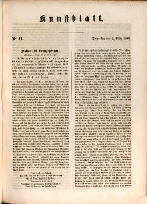 Morgenblatt für gebildete Leser. Kunstblatt (Morgenblatt für gebildete Stände) Donnerstag 2. März 1848