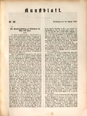 Morgenblatt für gebildete Leser. Kunstblatt (Morgenblatt für gebildete Stände) Donnerstag 10. August 1848