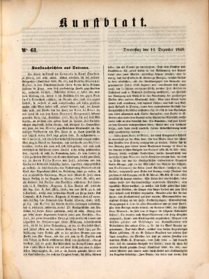 Morgenblatt für gebildete Leser. Kunstblatt (Morgenblatt für gebildete Stände) Donnerstag 14. Dezember 1848