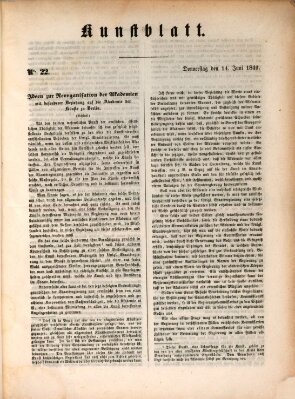 Morgenblatt für gebildete Leser. Kunstblatt (Morgenblatt für gebildete Stände) Donnerstag 14. Juni 1849