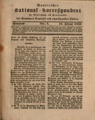 Bayerischer National-Korrespondent zur Besprechung des Gemeinwohls der Bewohner Bayerns und angränzender Länder (Allgemeiner bayerischer National-Korrespondent) Samstag 16. Februar 1833