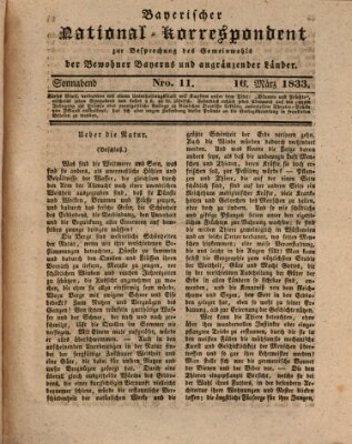 Bayerischer National-Korrespondent zur Besprechung des Gemeinwohls der Bewohner Bayerns und angränzender Länder (Allgemeiner bayerischer National-Korrespondent) Samstag 16. März 1833