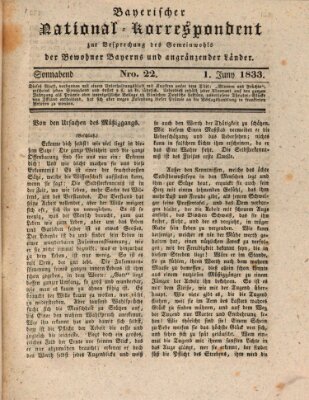 Bayerischer National-Korrespondent zur Besprechung des Gemeinwohls der Bewohner Bayerns und angränzender Länder (Allgemeiner bayerischer National-Korrespondent) Samstag 1. Juni 1833