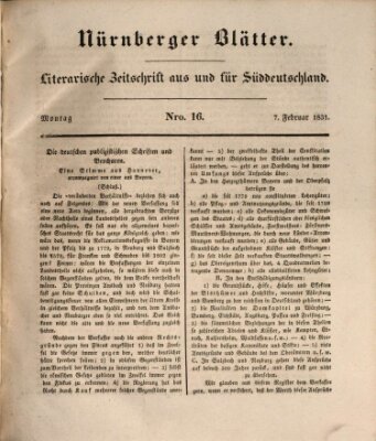 Nürnberger Blätter Montag 7. Februar 1831