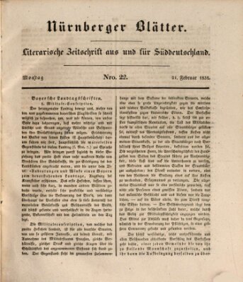 Nürnberger Blätter Montag 21. Februar 1831