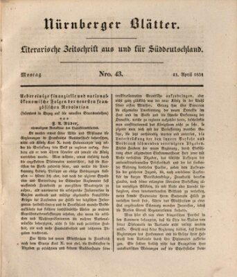 Nürnberger Blätter Montag 11. April 1831