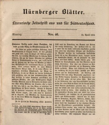 Nürnberger Blätter Montag 18. April 1831