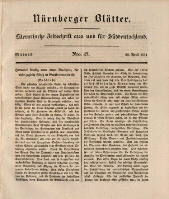 Nürnberger Blätter Mittwoch 20. April 1831