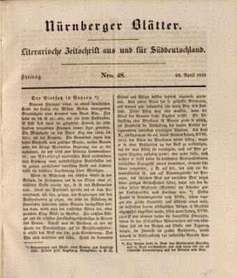 Nürnberger Blätter Freitag 22. April 1831