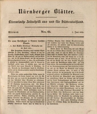 Nürnberger Blätter Mittwoch 1. Juni 1831