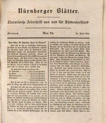 Nürnberger Blätter Mittwoch 22. Juni 1831