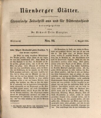 Nürnberger Blätter Mittwoch 3. August 1831