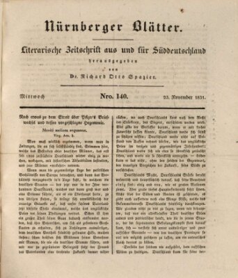 Nürnberger Blätter Mittwoch 23. November 1831