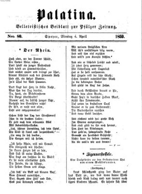 Palatina (Pfälzer Zeitung) Montag 4. April 1859