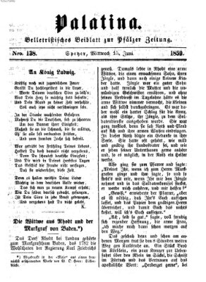 Palatina (Pfälzer Zeitung) Mittwoch 15. Juni 1859