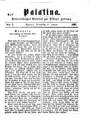 Palatina (Pfälzer Zeitung) Donnerstag 17. Januar 1861